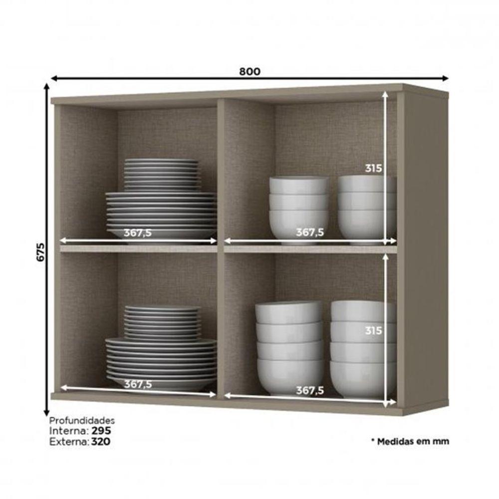 Armário Aéreo 2 Portas Vidro 80cm Connect Duna - Móveis Henn Duna - 1