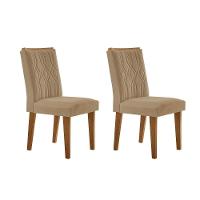 Cadeira De Cozinha Alegra Kit 2 Un Madeira Capuccino Linho Bege Turim Rufato - 1