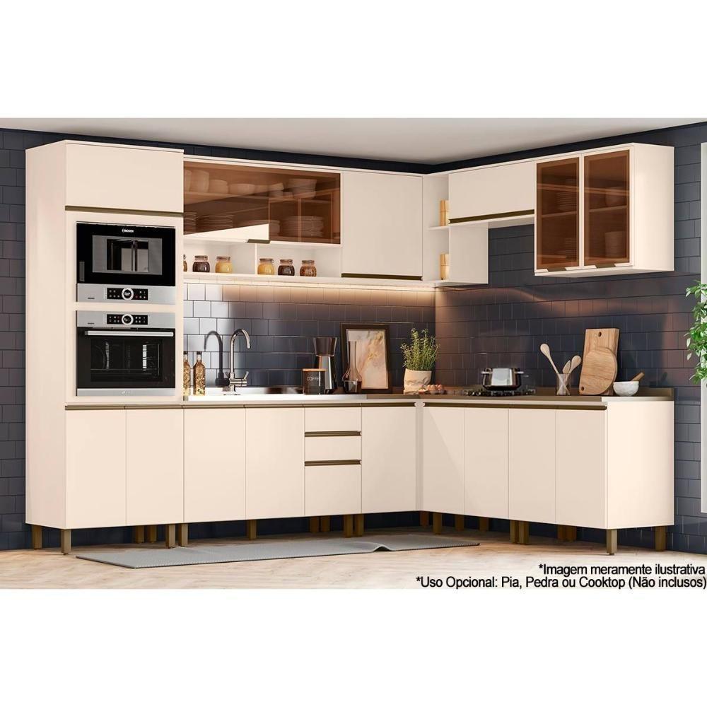 Cozinha Modulada Connect 13 Peças 4aéreos+4balcões+ 1 Paneleiro +4complementos C6p05 Off White2 Aéreos + 1 Balcão + 1 Complemento - 1