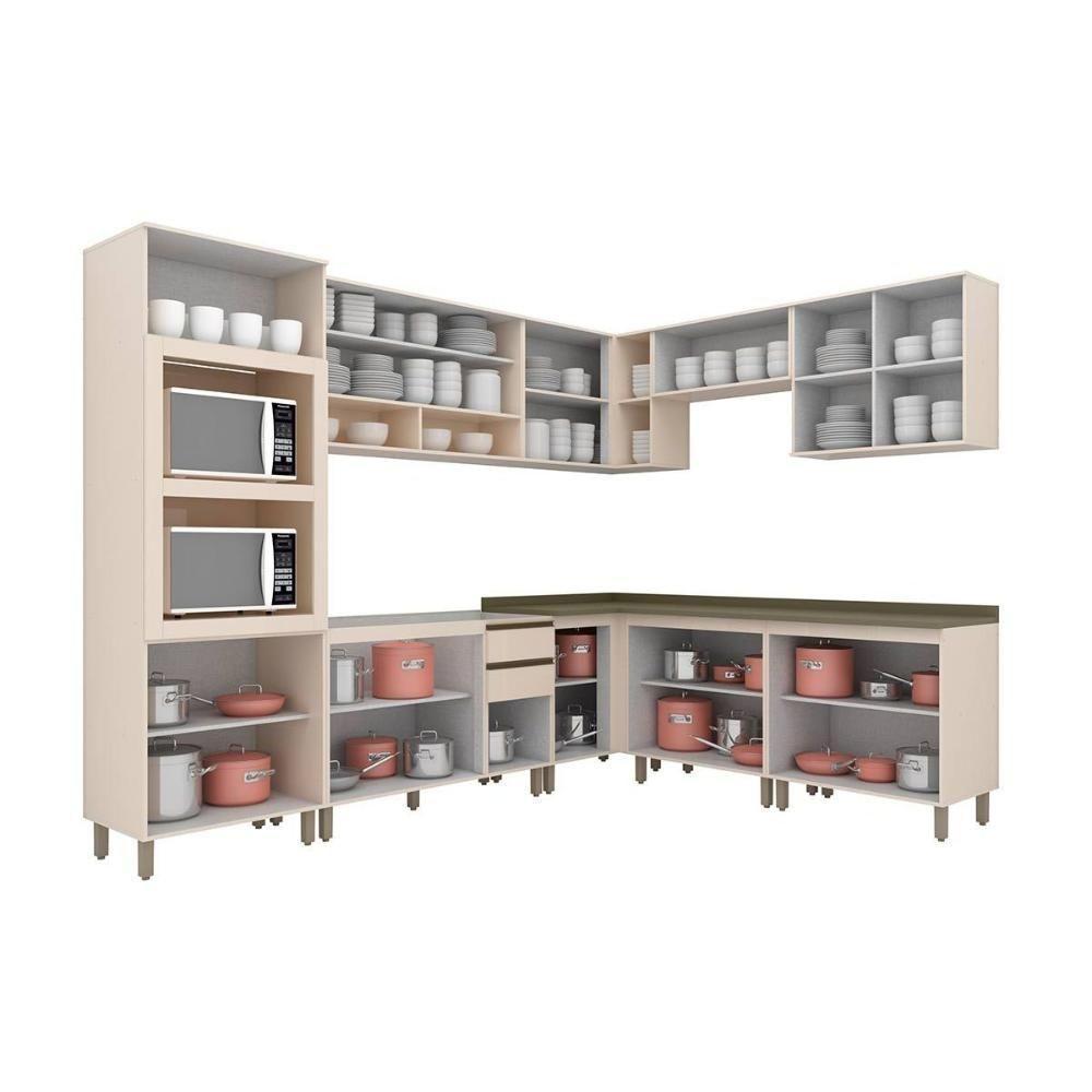Cozinha Modulada Connect 13 Peças 4aéreos+4balcões+ 1 Paneleiro +4complementos C6p05 Off White2 Aéreos + 1 Balcão + 1 Complemento - 10