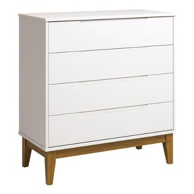 Cômoda Gaveteiro Classic Elfe 4 Gavetas MDF Puxador Embutido Branco Acetinado Amadeirado