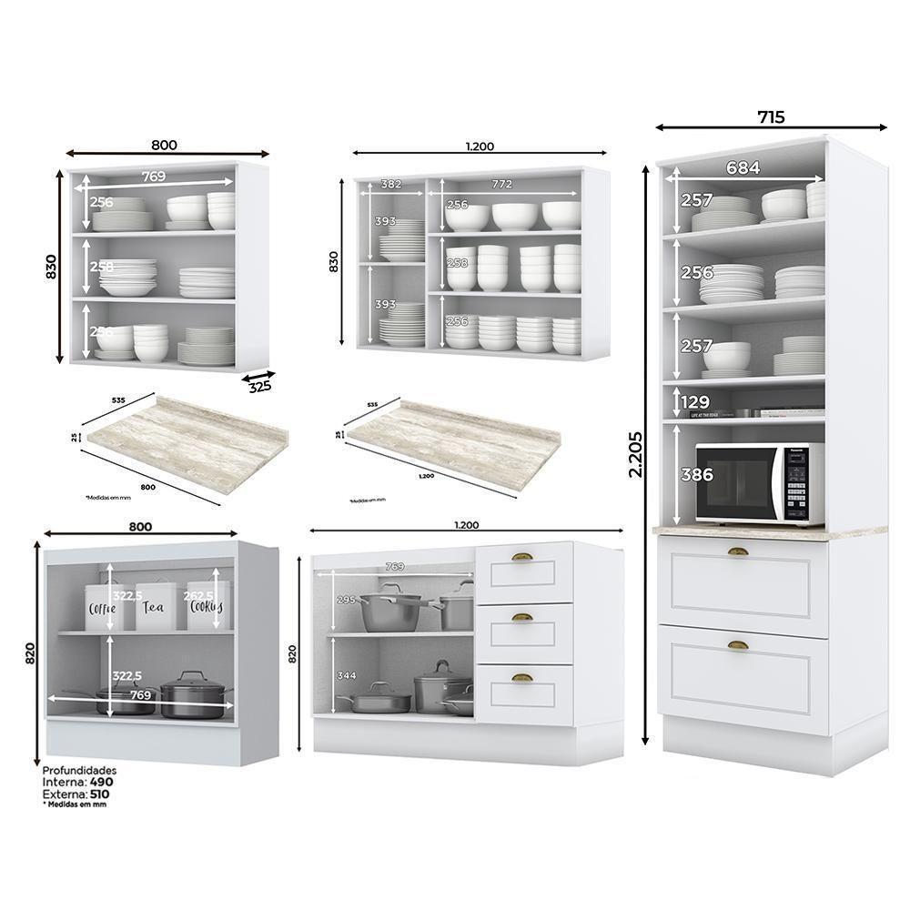 Cozinha Completa Americana 5 Peças Branco Com Torre Quente 1 Forno - Móveis Henn Branco - 4