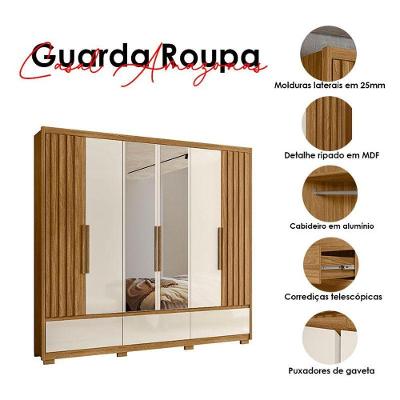 Guarda Roupa Casal Ambiente Amazonas 6 Portas 5 Gavetas Freijó Off White