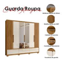 Guarda Roupa Casal Ambiente Amazonas 6 Portas Freijó Off White Com Espelho - Moval