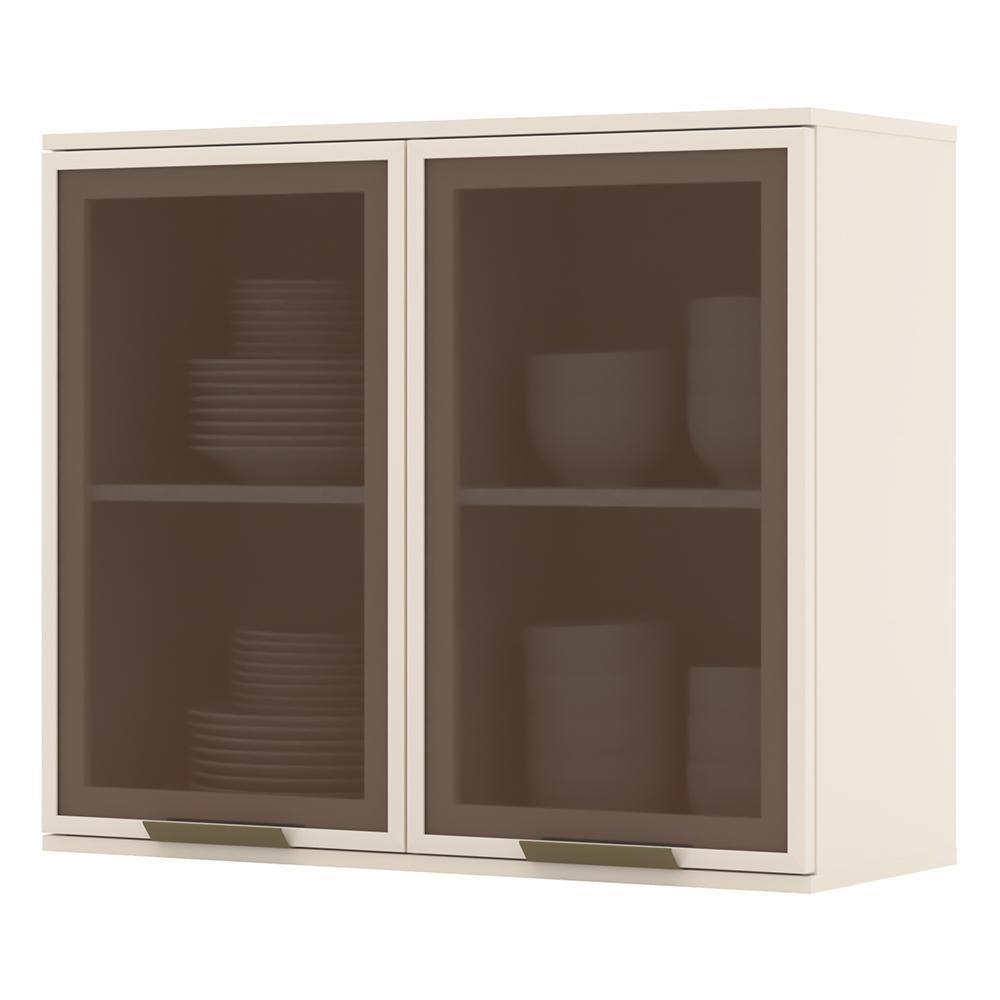 Armário Aéreo 2 Portas Vidro 80cm Connect Off White - Móveis Henn Off White - 1