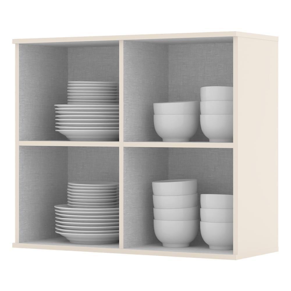 Armário Aéreo 2 Portas Vidro 80cm Connect Off White - Móveis Henn Off White - 2