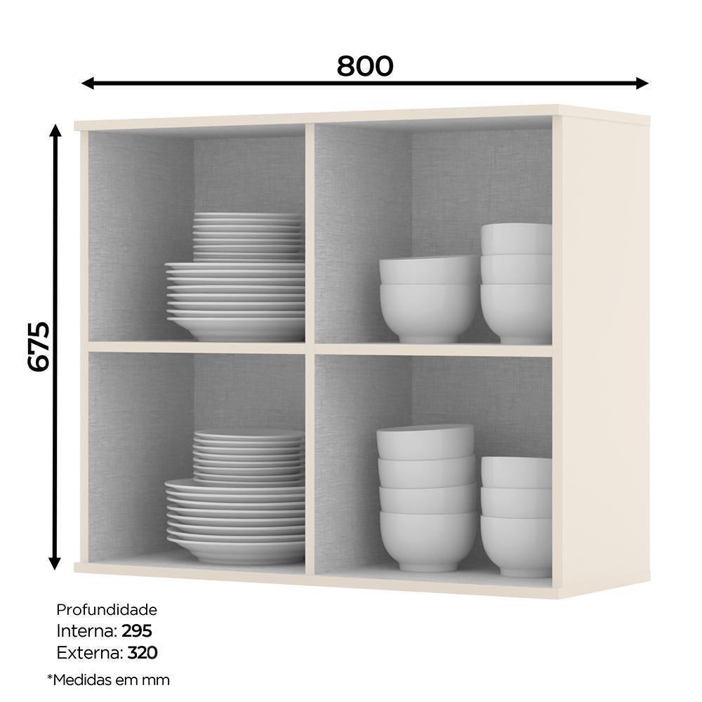 Armário Aéreo 2 Portas Vidro 80cm Connect Off White - Móveis Henn Off White - 3