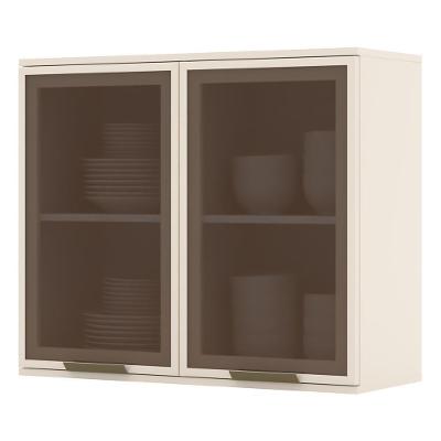 Armário Aéreo 2 Portas Vidro 80cm Connect Off White - Móveis Henn Off White