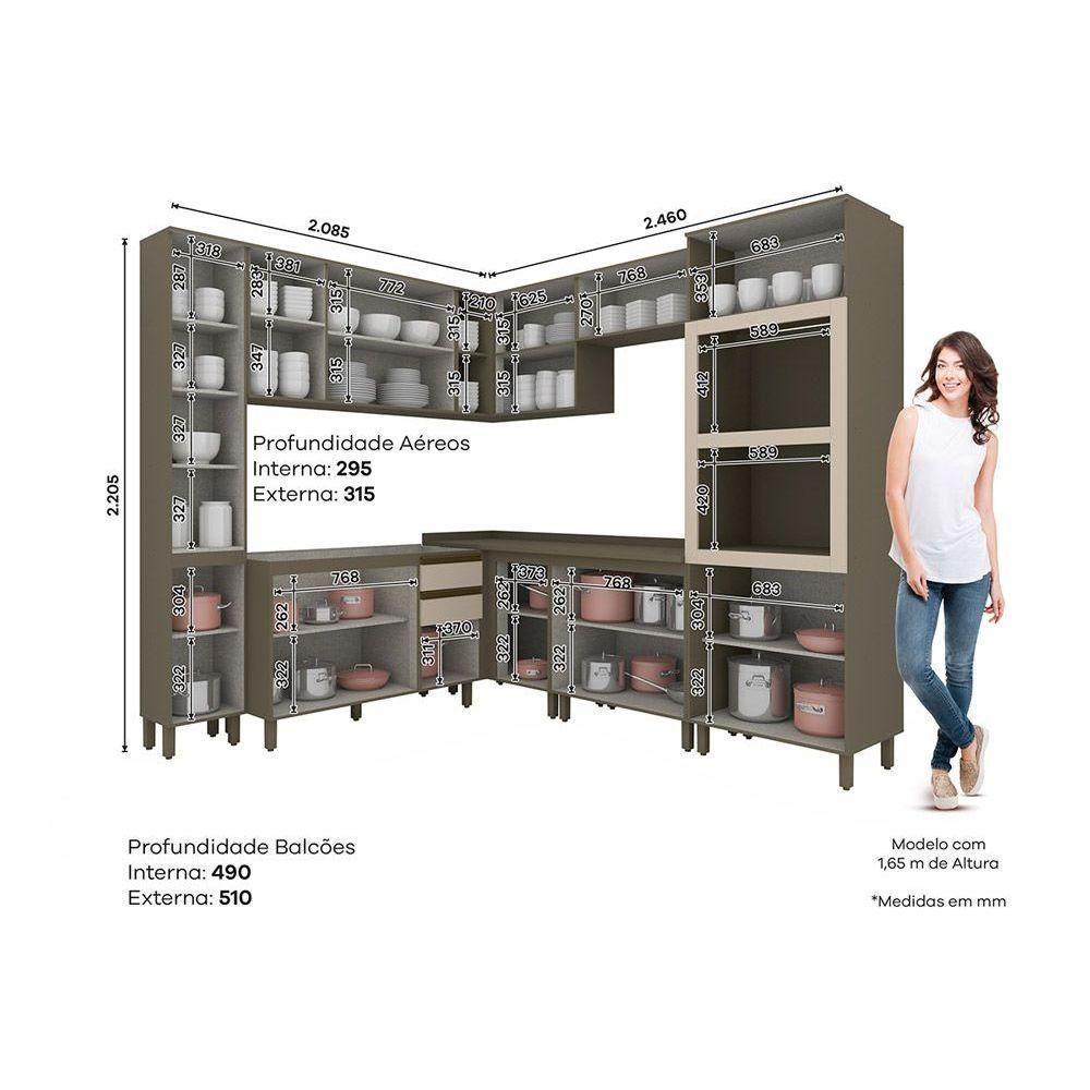 Cozinha Modulada Connect 16 Peças 5aéreos+5balcões+ 2 Paneleiros +4complementos C5p98 Duna Cristal2 Aéreos + 1 Balcão + 1 Complemento - 4