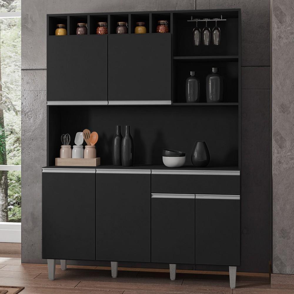 Kit Cozinha Compacta 130cm Com 6 Portas 1 Gaveta Alice Preto Fosco - Ajl Móveis - 2