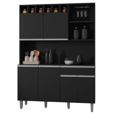 Kit Cozinha Compacta 130cm Com 6 Portas 1 Gaveta Alice Preto Fosco - Ajl Móveis