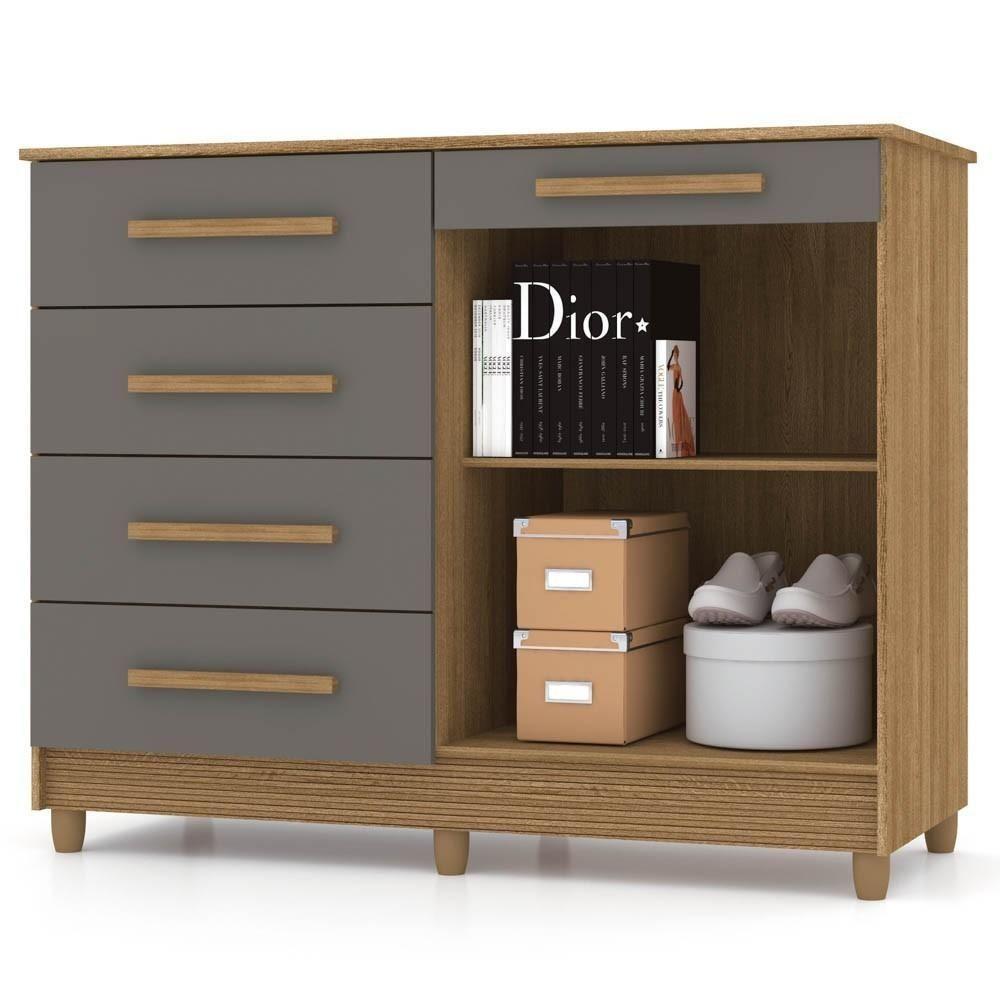 Cômoda Para Quarto Com Sapateira 2 Portas 4 Gavetas Lírio V02 Nature-alasca - Mpozenato - 3
