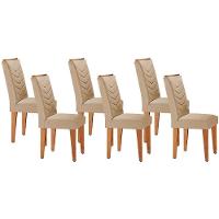 Kit 6 Cadeiras De Cozinha Londrina 6 Un Capuccino Linho Bege Turim Rufato - 1