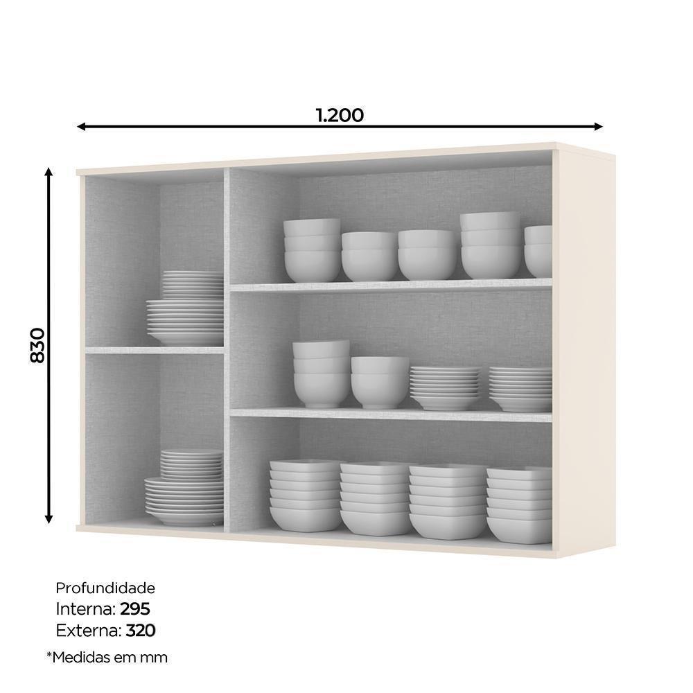Armário Aéreo 3 Portas De Vidro 120cm Connect Off White - Móveis Henn Off White - 3