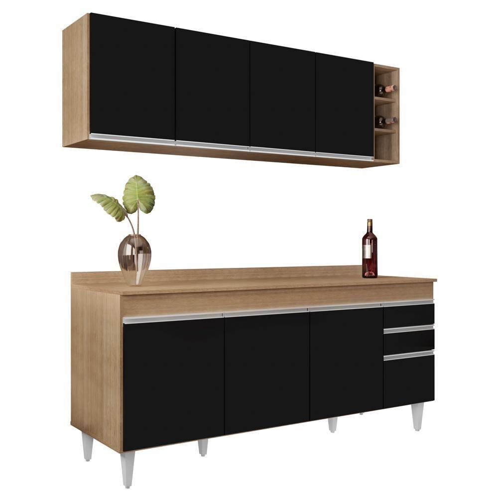 Armário Nevada E Balcão 180cm Com Tampo Dallas Castanho-pto - Lumil - 1