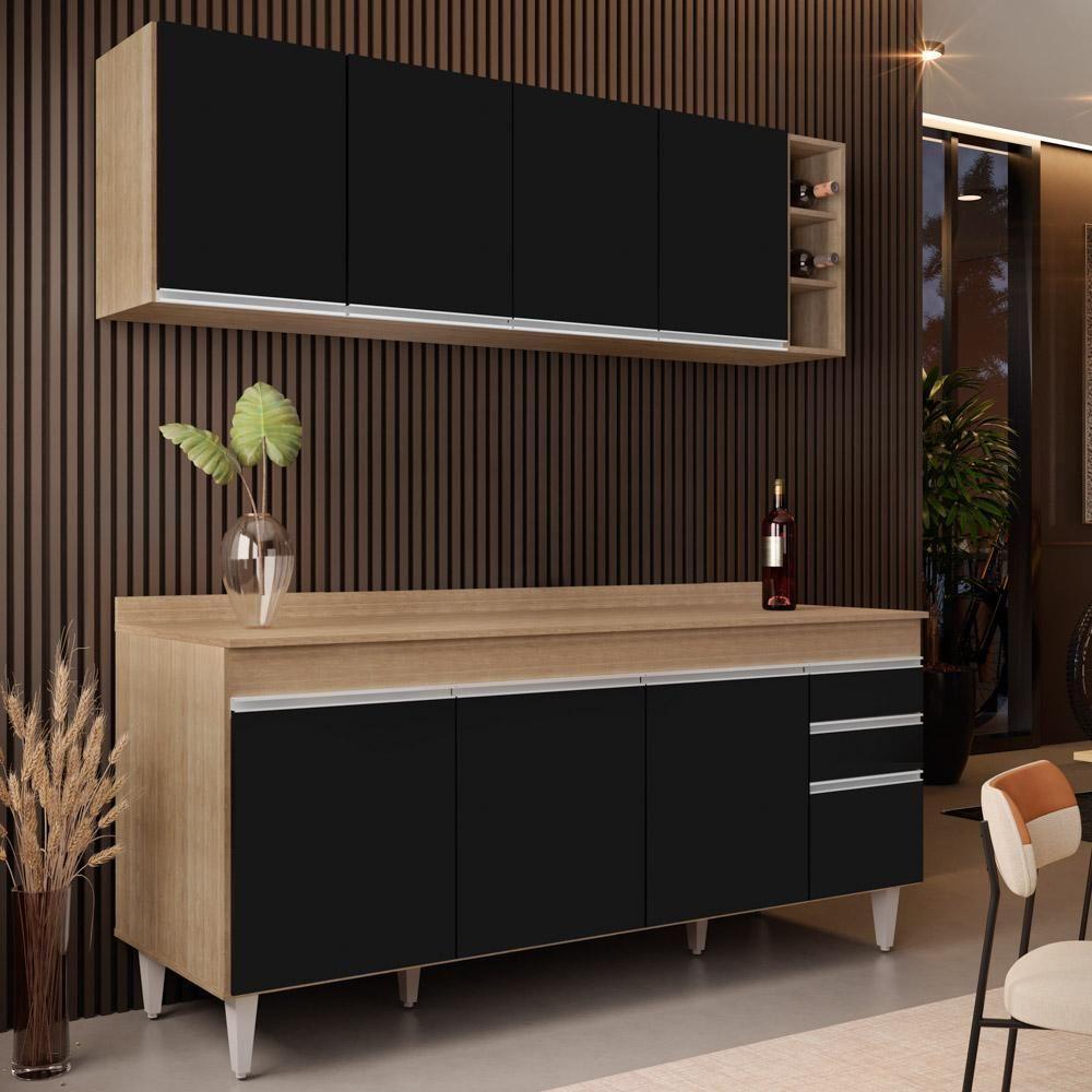 Armário Nevada E Balcão 180cm Com Tampo Dallas Castanho-pto - Lumil - 2