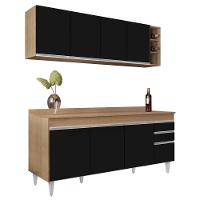 Armário Nevada E Balcão 180cm Com Tampo Dallas Castanho-pto - Lumil - 1