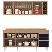 Armário Nevada E Balcão 180cm Com Tampo Dallas Castanho-pto - Lumil - 3