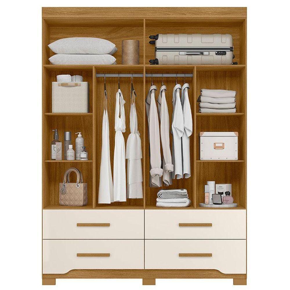 Guarda Roupa Solteiro Miami 4 Portas Freijó Off White Com Espelho - Moval - 3