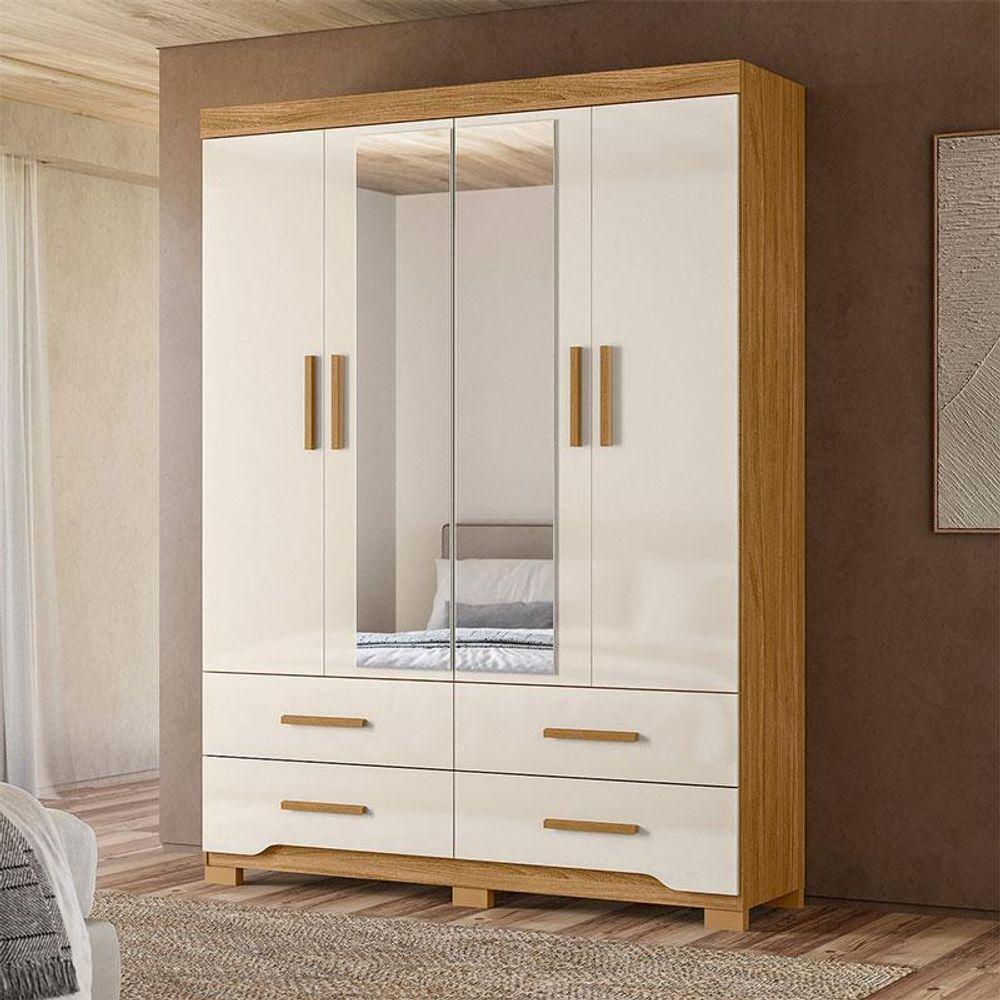 Guarda Roupa Solteiro Miami 4 Portas Freijó Off White Com Espelho - Moval - 5