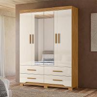 Guarda Roupa Solteiro Miami 4 Portas Freijó Off White Com Espelho - Moval - 5