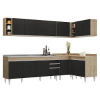 Armário De Cozinha Modulado De Canto 7 Peças Cp36 Com Pia Inox Castanho/preto - Lumil - 1