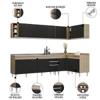 Armário De Cozinha Modulado De Canto 7 Peças Cp36 Com Pia Inox Castanho/preto - Lumil - 3