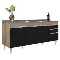 Armário De Cozinha Modulado De Canto 7 Peças Cp36 Com Pia Inox Castanho/preto - Lumil - 7