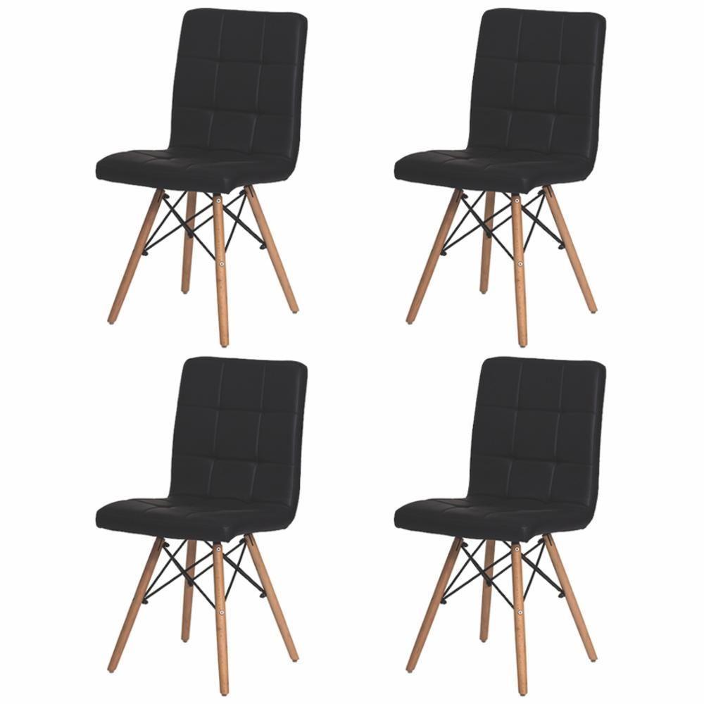 Kit 4 Cadeiras Para Sala De Jantar Gomos Com Base De Madeira Preta Preto - 1