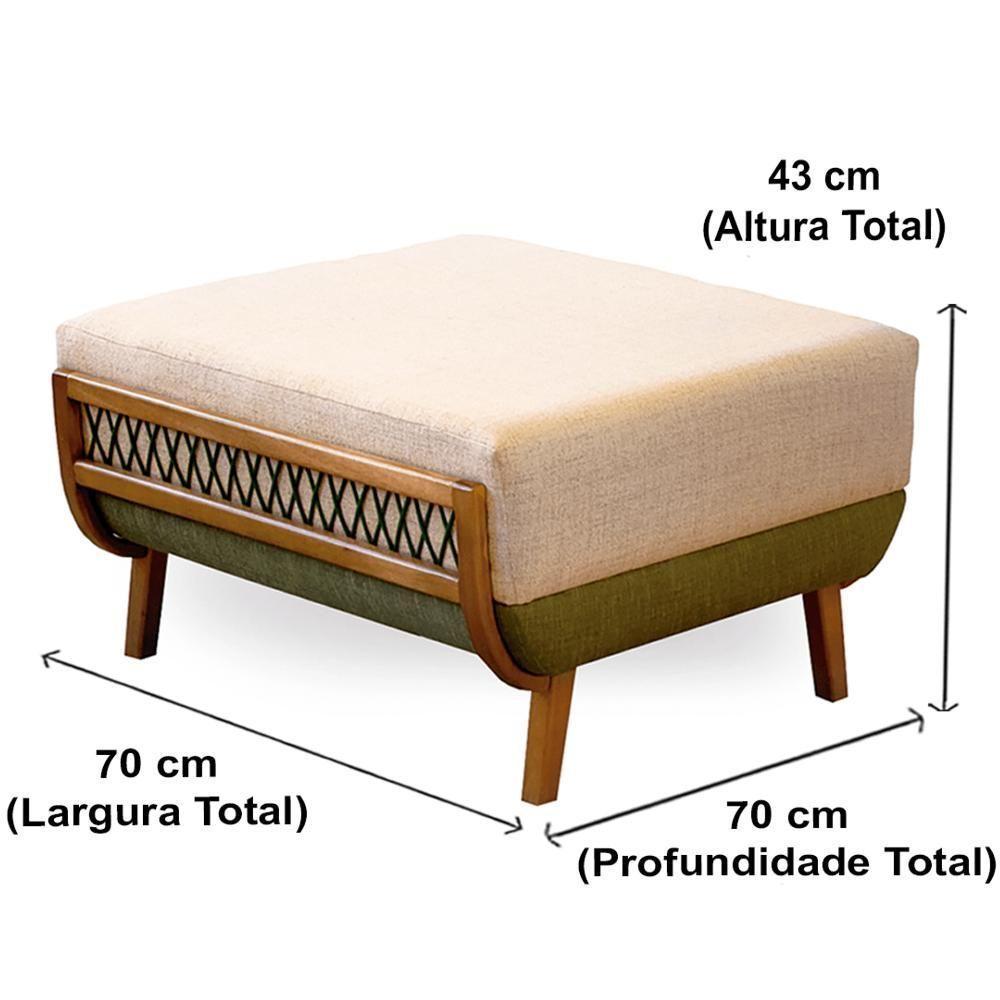 Puff Blendi Ozki Madeira Eucalipto Cedro Tecido Composê Cinza E Verde Corda Redonda Verde - 3