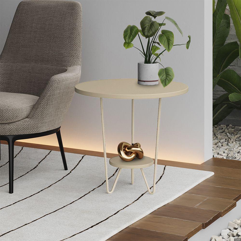 Mesa Lateral Redonda Industrial Italy Ferro Branco E Tampo Off-white - 1