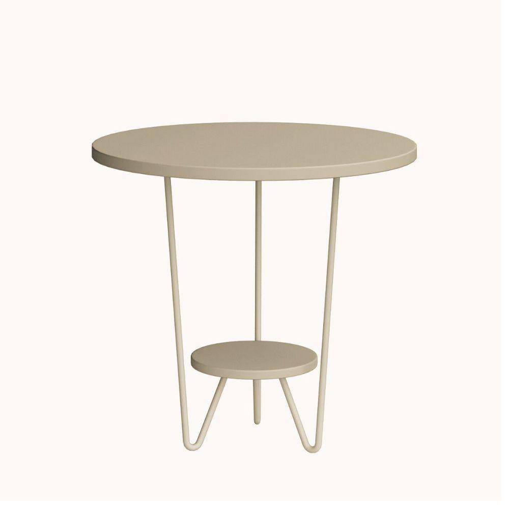 Mesa Lateral Redonda Industrial Italy Ferro Branco E Tampo Off-white - 2