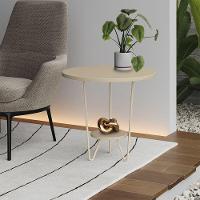 Mesa Lateral Redonda Industrial Italy Ferro Branco E Tampo Off-white - 1