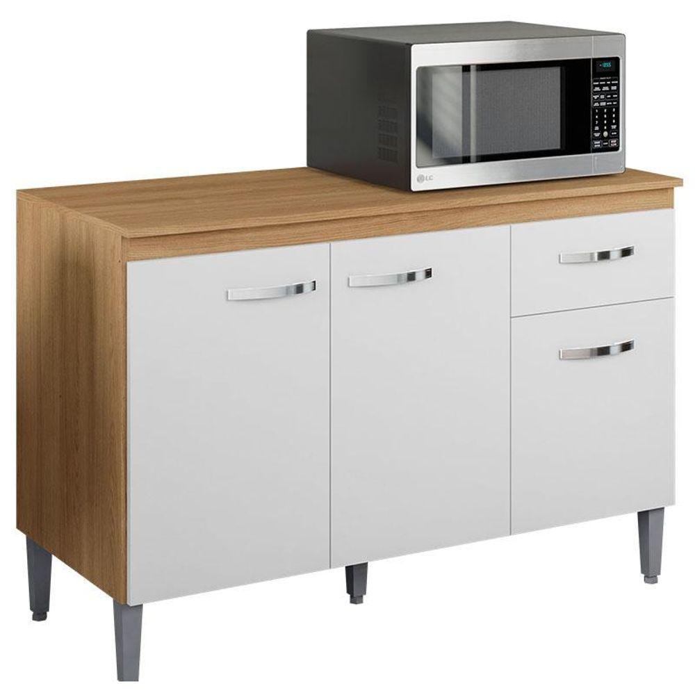 Balcão De Cozinha Gabriela Com Tampo 120cm Amêndoa Branco - Ajl - 1