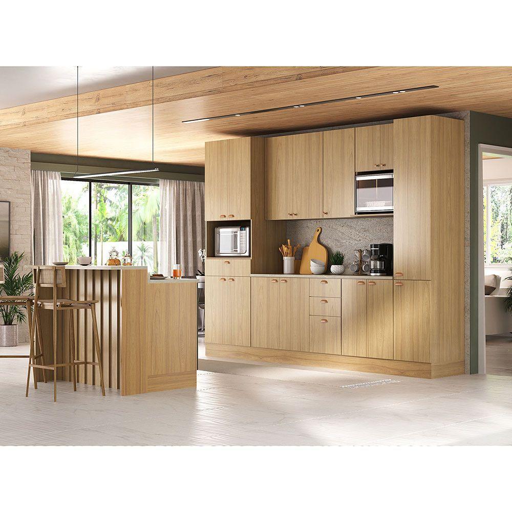 Cozinha Modulada Completa Com Bancada Ilha 8 Peças Com Tampo Freijó/freijó Brasil - 1