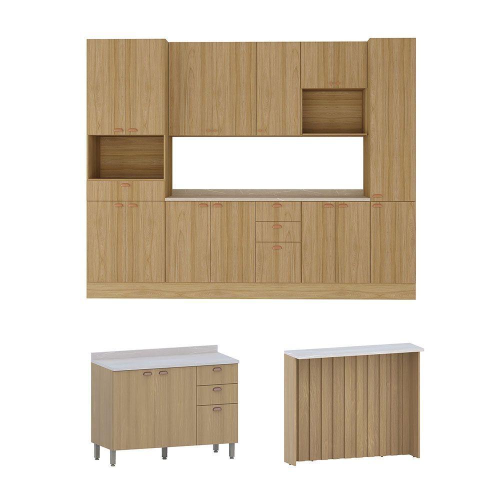 Cozinha Modulada Completa Com Bancada Ilha 8 Peças Com Tampo Freijó/freijó Brasil - 2