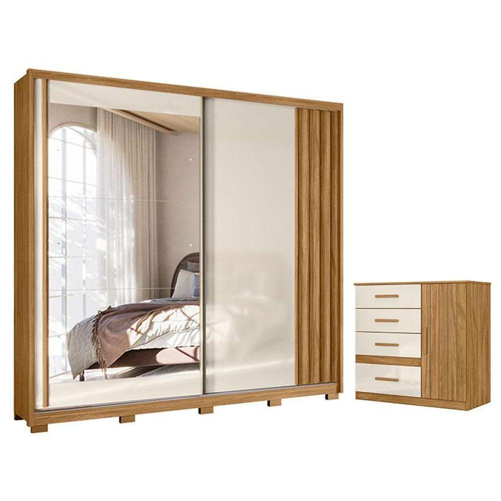 Guarda Roupa Casal Dhara E Cômoda Vênus Freijó Off White - Moval - 1