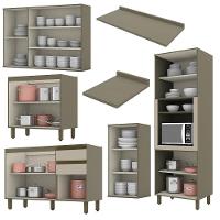 Cozinha Completa 6 Peças Connect Duna-cristal Com Aéreo 3 Portas Vidro - Móveis Henn Duna-cristal