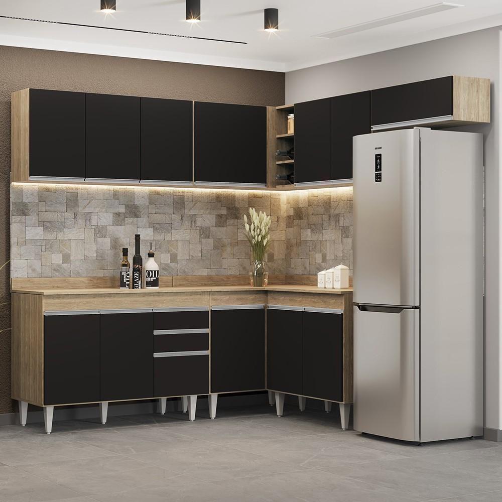 Armário De Cozinha Modulado De Canto 7 Peças Cp20 Balcão Com Tampo Castanho/preto - Lumil - 2