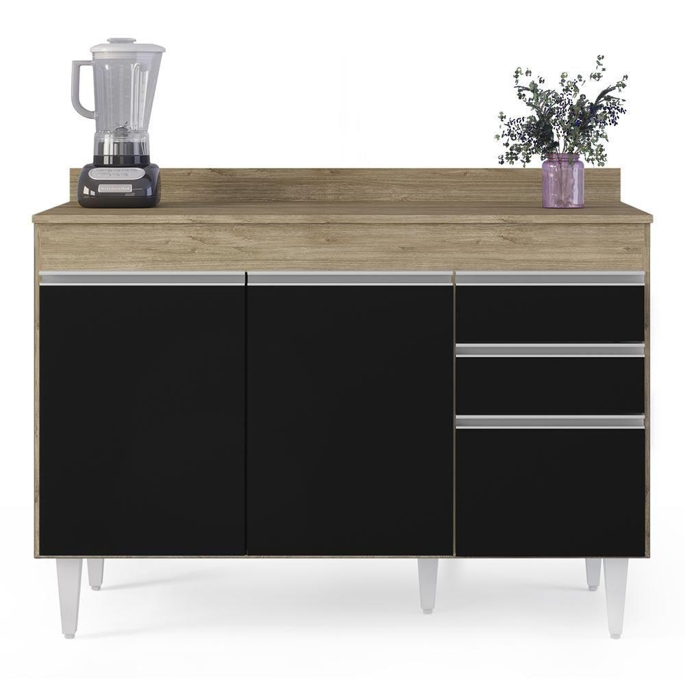 Armário De Cozinha Modulado De Canto 7 Peças Cp20 Balcão Com Tampo Castanho/preto - Lumil - 7