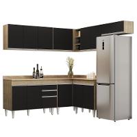 Armário De Cozinha Modulado De Canto 7 Peças Cp20 Balcão Com Tampo Castanho/preto - Lumil - 1