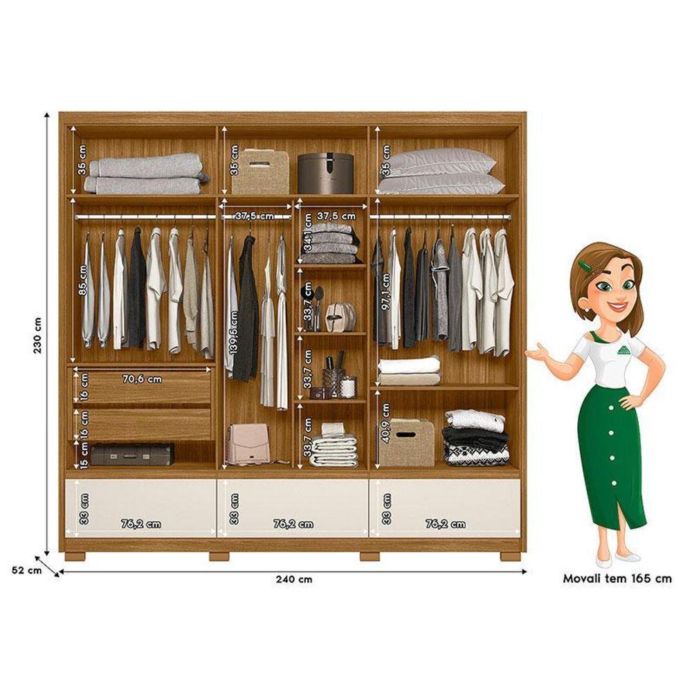 Guarda Roupa Casal Amazonas E Cômoda Lisboa Freijó Off White Com Espelho - Moval - 2