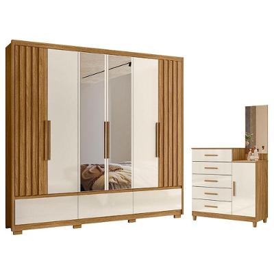 Guarda Roupa Casal Amazonas e Cômoda Lisboa 6 Portas 10 Gavetas MDP Off White Moval