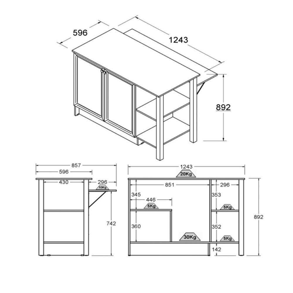 Bancada Gourmet Ilha Cozinha Ditália 2 Portas CD-1028 Branco - 3