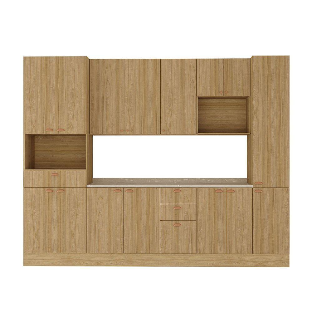 Cozinha Modulada Completa 6 Peças Com Tampo E Rodapé Classic Freijó/freijó Brasil - 1