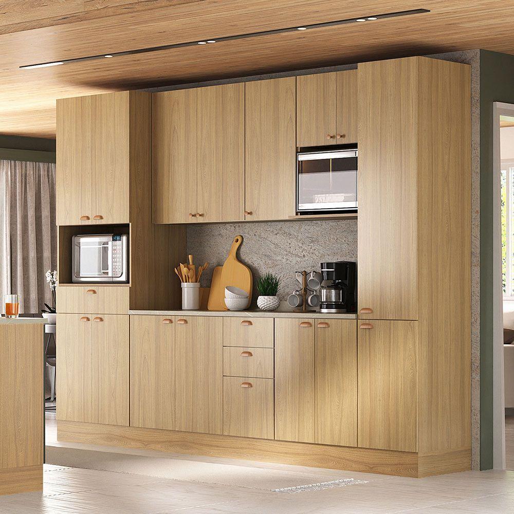 Cozinha Modulada Completa 6 Peças Com Tampo E Rodapé Classic Freijó/freijó Brasil - 2