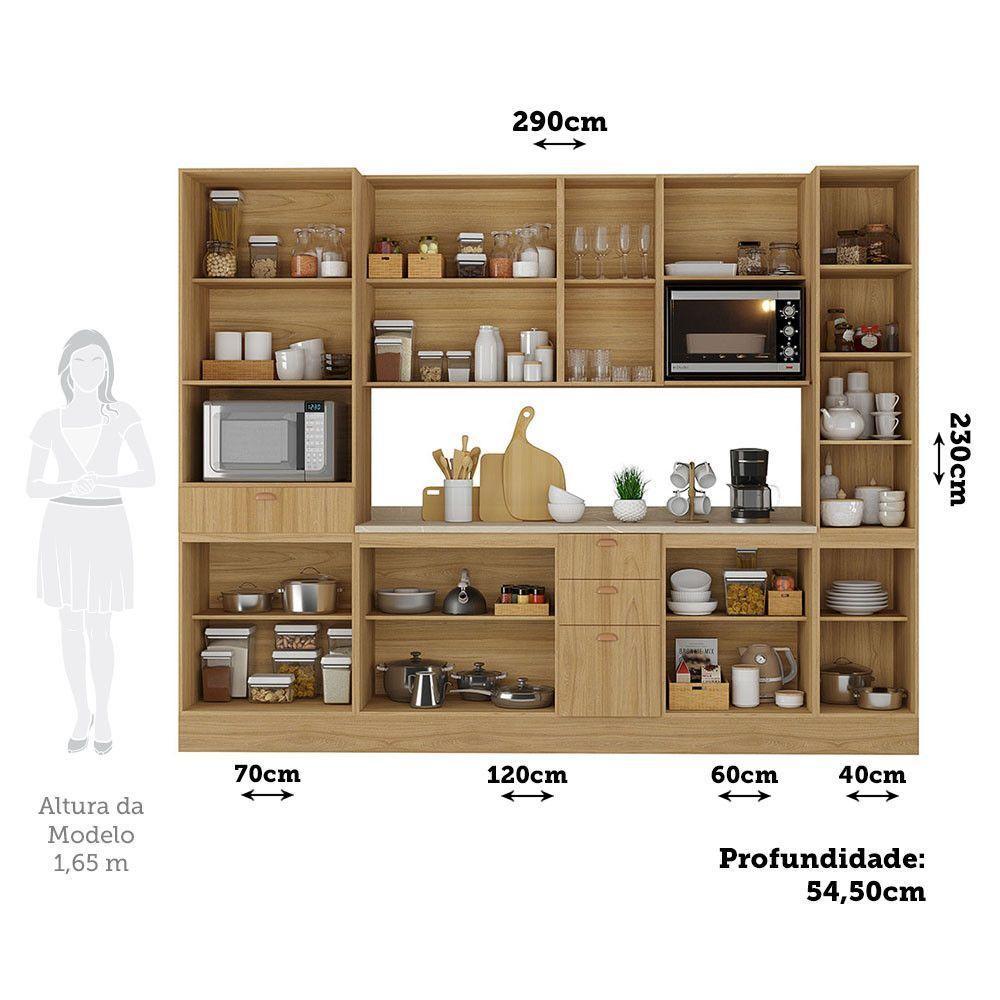 Cozinha Modulada Completa 6 Peças Com Tampo E Rodapé Classic Freijó/freijó Brasil - 3