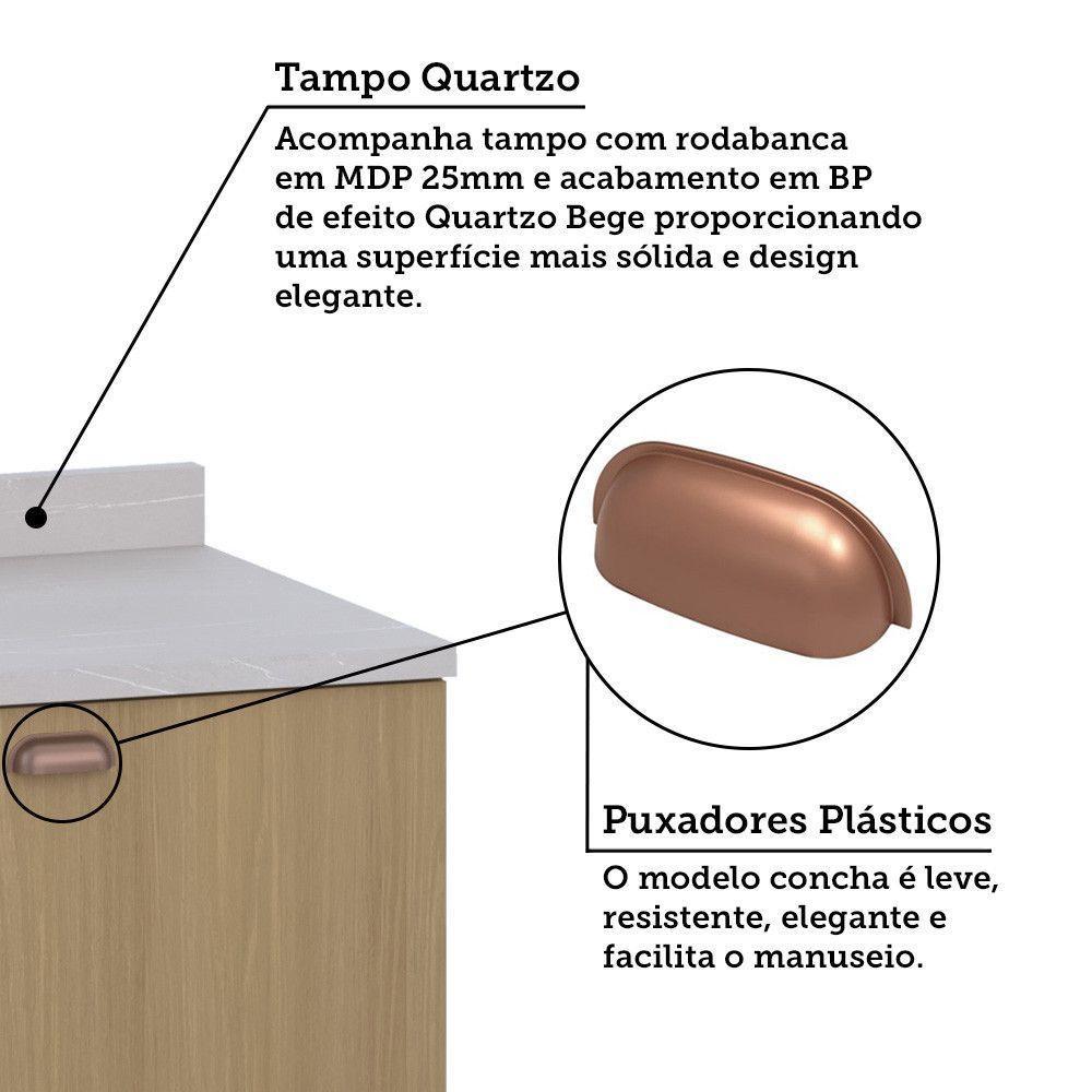 Cozinha Modulada Completa 6 Peças Com Tampo E Rodapé Classic Freijó/freijó Brasil - 6