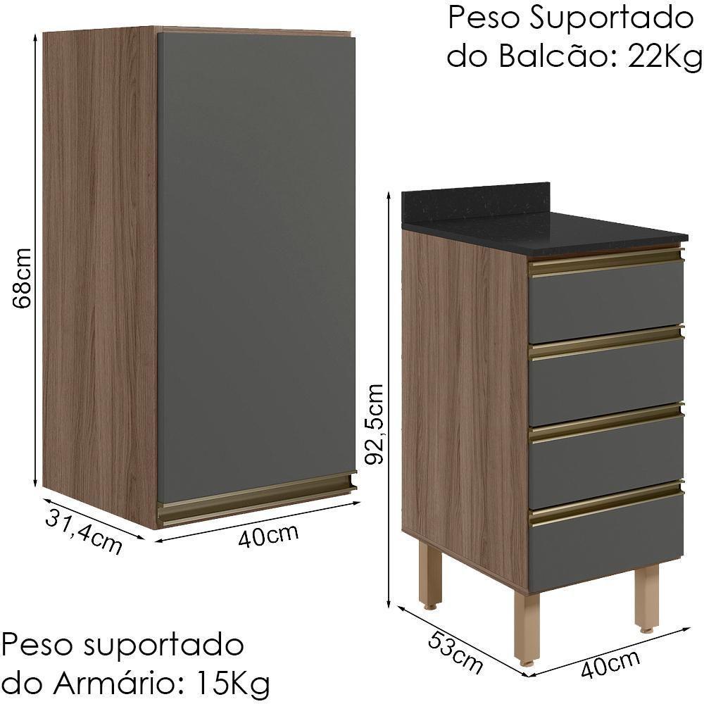 Armario Aereo E Balcao 1 Porta 4 Gavetas 40cm Mdf Kali Nicioli Carvalho Toq Chumbo - 3