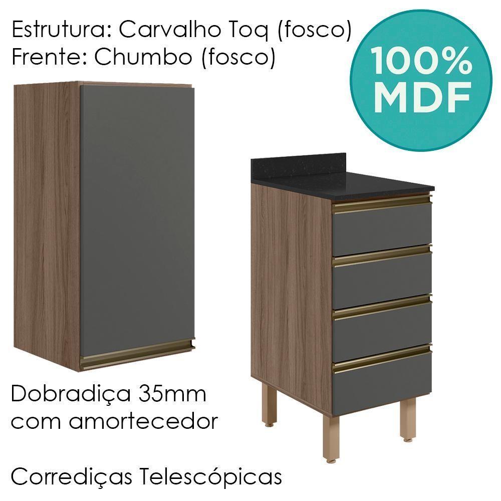 Armario Aereo E Balcao 1 Porta 4 Gavetas 40cm Mdf Kali Nicioli Carvalho Toq Chumbo - 4